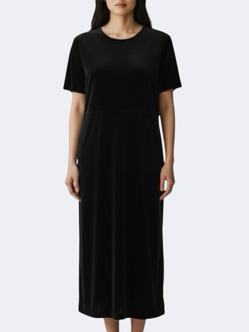 VTG Talbots Velour Maxi Dress Black Long Pullover Short Sleeve Stretch Size M